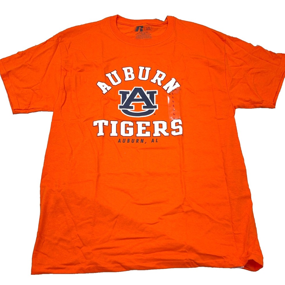 Auburn Tigers Shirt Men Large Orange White Tee War Eagles Adult Top Basic Plain